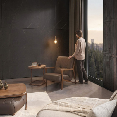 Braune Fotell Polster Miwwelen Wunnzëmmer Holz Ariichtung Luxus Textil Neit