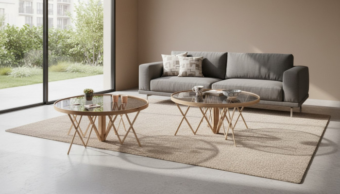 Designer Wunnzëmmer Set 2x Dëschlën Coop Dësch Ronn Kaffisdësch Luxus Miwwelen