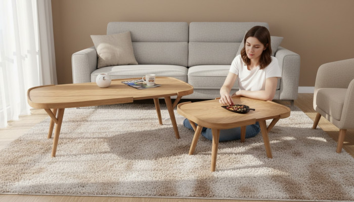 Wunnzëmmer Set 2 Deeler 2x Kaffisdëscher Designer Miwwelen Modern Komplett Holz