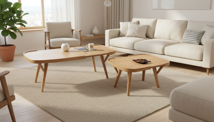 Wunnzëmmer Set 2 Deeler 2x Kaffisdëscher Designer Miwwelen Modern Komplett Holz