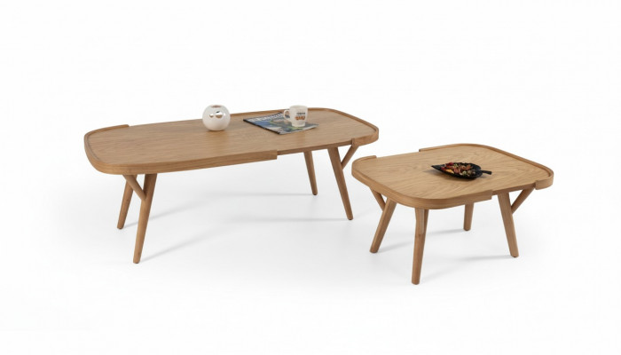 Wunnzëmmer Set 2 Deeler 2x Kaffisdëscher Designer Miwwelen Modern Komplett Holz