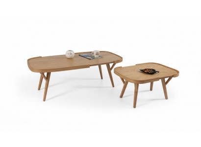 Wunnzëmmer Set 2 Deeler 2x Kaffisdëscher Designer Miwwelen Modern Komplett Holz