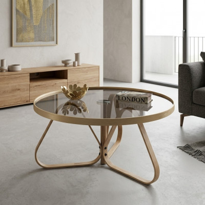 Design Couchtisch Luxus Glastisch Kaffisdësch Ronn Wunnzëmmer Holz Dësch