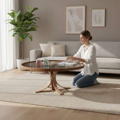Couchtisch Braun Holz Designer Kaffisdësch Wunnzëmmer Glastësch Miwwelen