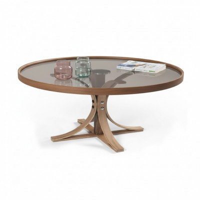 Couchtisch Braun Holz Designer Kaffisdësch Wunnzëmmer Glastësch Miwwelen