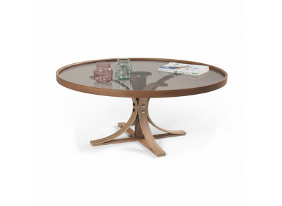 Couchtisch Braun Holz Designer Kaffisdësch Wunnzëmmer Glastësch Miwwelen