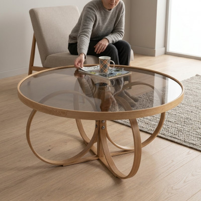 Wunnzëmmer Kaffisdësch Designer Ronn Dësch Couchtisch Glastësch Luxus Miwwelen