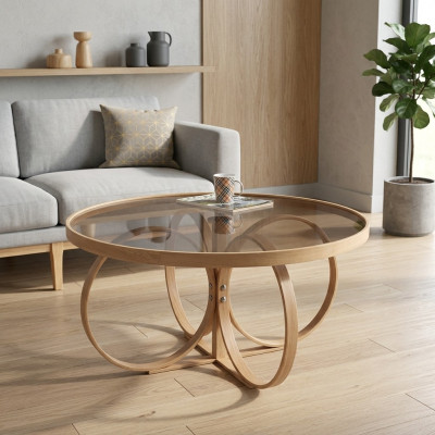 Wunnzëmmer Kaffisdësch Designer Ronn Dësch Couchtisch Glastësch Luxus Miwwelen