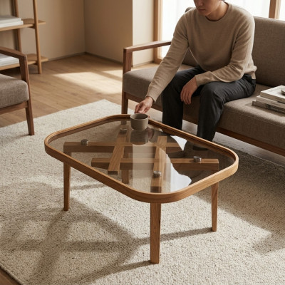 Luxus Miwwel Canapé Dësch Modern Ariichtung Glastësch Beige Wunnzëmmer