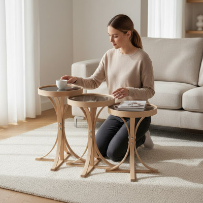 Wunnzëmmer Komplett 3x Couchtischen Luxus Kaffisdësch Dëscher Ariichtung