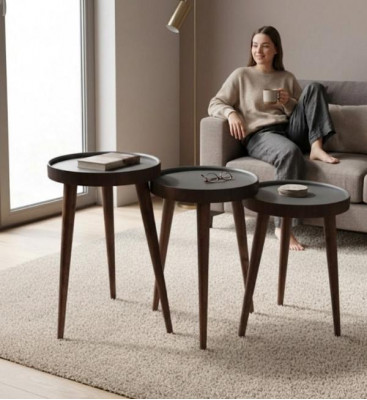 Braun Holz 3x Still Tëscher Wunnzëmmer Komplett Säitentësch Luxus Dëscher