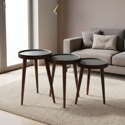 Braun Holz 3x Still Tëscher Wunnzëmmer Komplett Säitentësch Luxus Dëscher