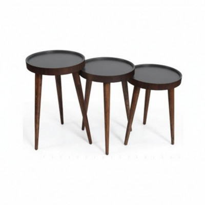 Braun Holz 3x Still Tëscher Wunnzëmmer Komplett Säitentësch Luxus Dëscher