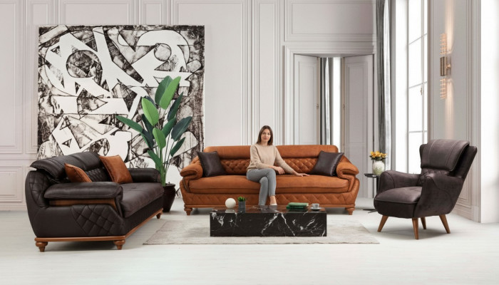 Wunnzëmmer Komplett 3tlg Modern 2x Dräisëtzer Sofa Couch Luxus Fautteuil Neien