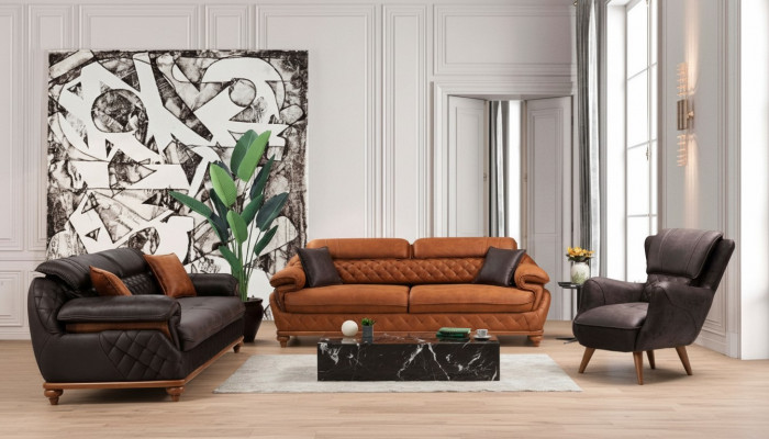 Wunnzëmmer Komplett 3tlg Modern 2x Dräisëtzer Sofa Couch Luxus Fautteuil Neien