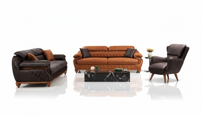 Wunnzëmmer Komplett 3tlg Modern 2x Dräisëtzer Sofa Couch Luxus Fautteuil Neien