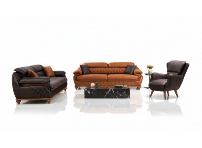 Wunnzëmmer Komplett 3tlg Modern 2x Dräisëtzer Sofa Couch Luxus Fautteuil Neien