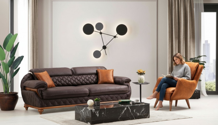 Moderne Komplett Wunnzëmmer Set Fauteuil Canapé Couchage Polster Sëtz Dräisëtzer