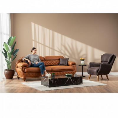 Modern Wunnzëmmer Komplett Set Dréisëtzer Canapé Couch Fautteuil Luxus Miwwelen