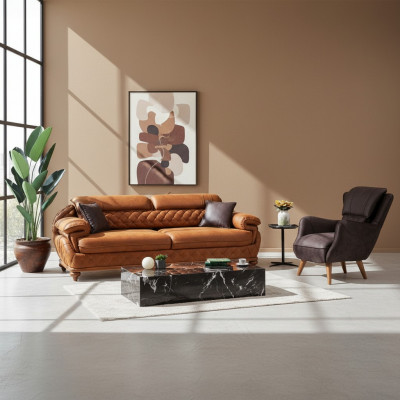 Modern Wunnzëmmer Komplett Set Dréisëtzer Canapé Couch Fautteuil Luxus Miwwelen