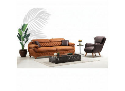 Modern Wunnzëmmer Komplett Set Dréisëtzer Canapé Couch Fautteuil Luxus Miwwelen