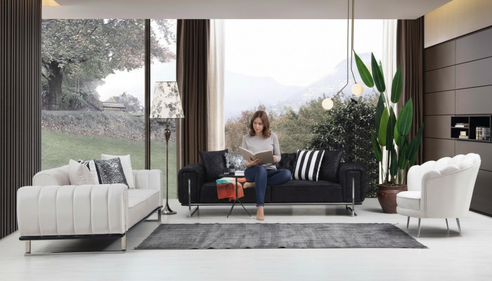 Wunnzëmmer Set 2x Dräisëtzer Sofa Chesterfield Canapé Design Fauteuil Luxus Miwwelen