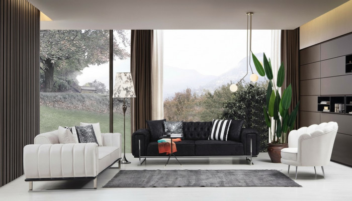 Wunnzëmmer Set 2x Dräisëtzer Sofa Chesterfield Canapé Design Fauteuil Luxus Miwwelen
