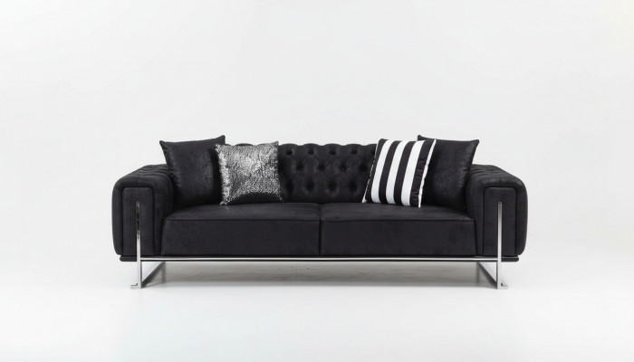 Wunnzëmmer Set 2x Dräisëtzer Sofa Chesterfield Canapé Design Fauteuil Luxus Miwwelen