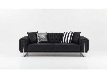 Wunnzëmmer Set 2x Dräisëtzer Sofa Chesterfield Canapé Design Fauteuil Luxus Miwwelen