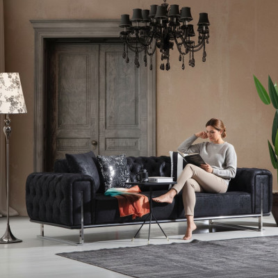 Couch mat dräi Sëtzer, Design Chesterfield Luxus Miwwelen Polstersofas Wunnzëmmer