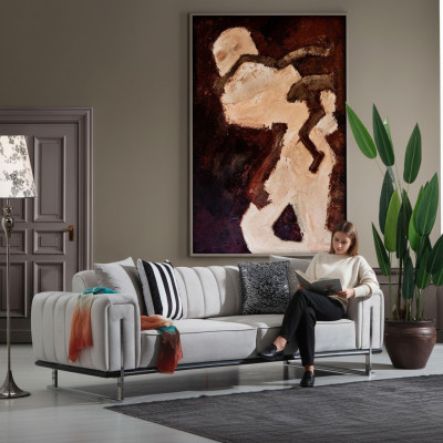 Wunnzëmmer Gri Sofa Couch Drësëtzeger Modern Polstersofa Nei Sëtz Miwwelen
