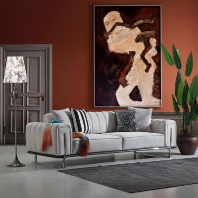 Wunnzëmmer Gri Sofa Couch Drësëtzeger Modern Polstersofa Nei Sëtz Miwwelen