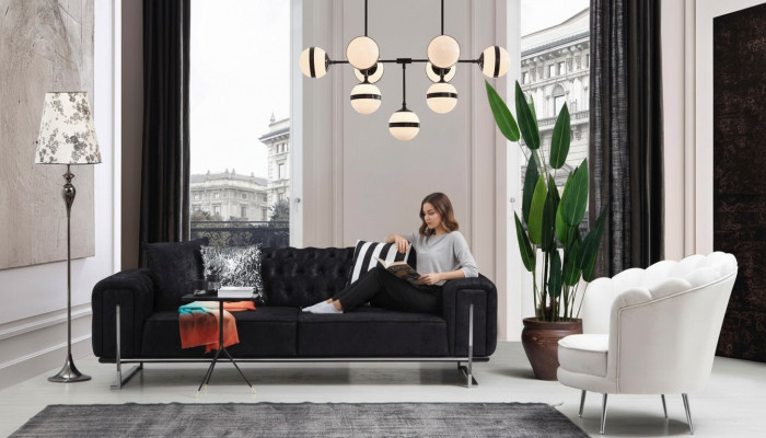 Modern Miwwelen Wunnzëmmer Komplett Sofa Couch Drësëtzer Polstermiwwelen Fotell
