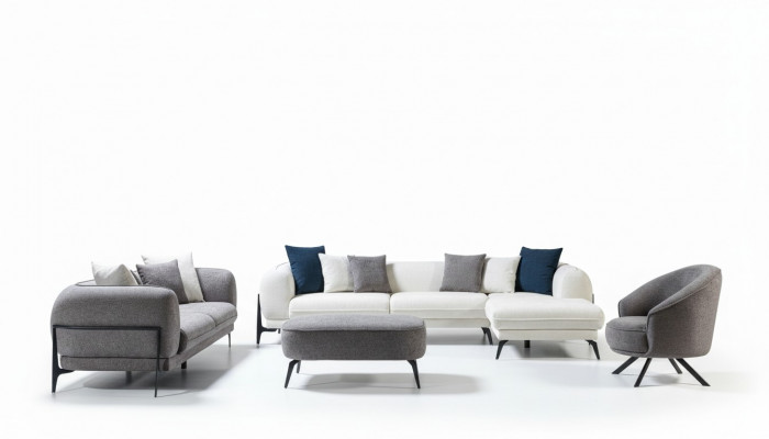 Wunnzëmmer Set 3tlg Sofa L-Form Sofa Couch Dräisëtzer Polstersofa Sessel Neit