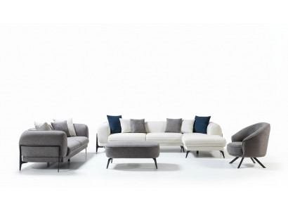 Wunnzëmmer Set 3tlg Sofa L-Form Sofa Couch Dräisëtzer Polstersofa Sessel Neit