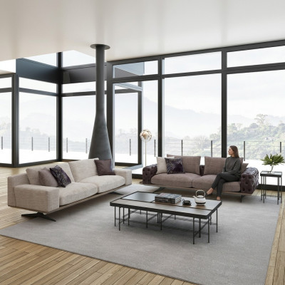 Wunnzëmmer Set 2tlg Modern 2x Dräisëtzer Sofa Couch Polstermébel Luxus