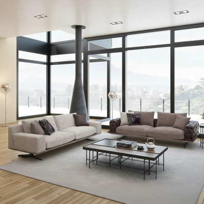Wunnzëmmer Set 2tlg Modern 2x Dräisëtzer Sofa Couch Polstermébel Luxus
