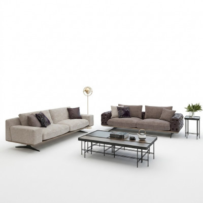 Wunnzëmmer Set 2tlg Modern 2x Dräisëtzer Sofa Couch Polstermébel Luxus