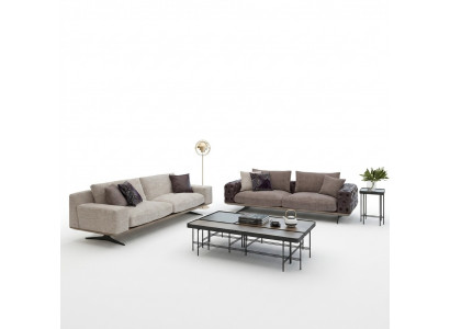 Wunnzëmmer Set 2tlg Modern 2x Dräisëtzer Sofa Couch Polstermébel Luxus