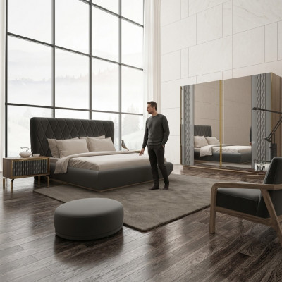 Komplett Set Duebel Bett Luxus 2x Nuetsdëscher Design Schaf Kleederschaf