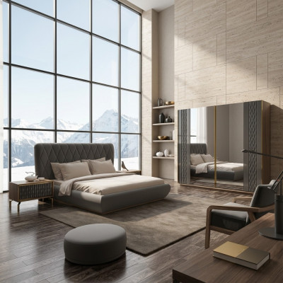 Komplett Set Duebel Bett Luxus 2x Nuetsdëscher Design Schaf Kleederschaf