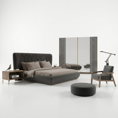 Komplett Set Duebel Bett Luxus 2x Nuetsdëscher Design Schaf Kleederschaf