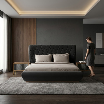 Schlofzëmmer 3 Stéck Luxus Set Duebelbett Design Holz 2x Nuechtstësch Komplett