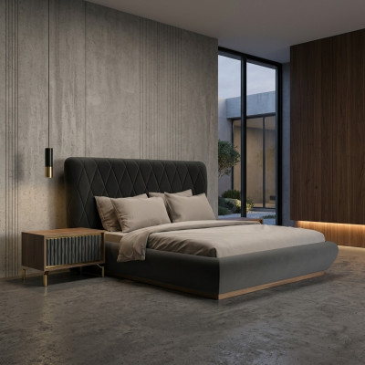 Schlofzëmmer 3 Stéck Luxus Set Duebelbett Design Holz 2x Nuechtstësch Komplett