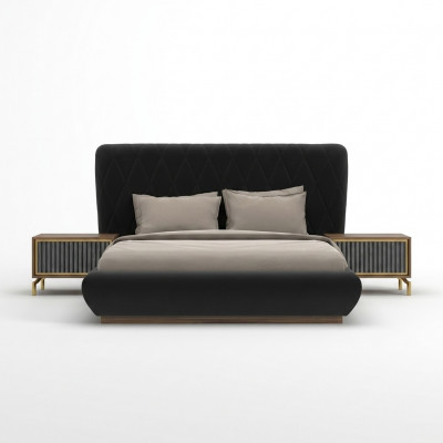 Schlofzëmmer 3 Stéck Luxus Set Duebelbett Design Holz 2x Nuechtstësch Komplett