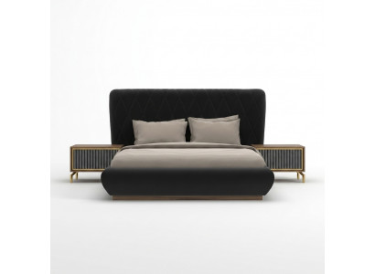 Schlofzëmmer 3 Stéck Luxus Set Duebelbett Design Holz 2x Nuechtstësch Komplett