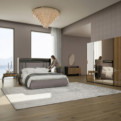 Luxusset 6-tlg duebelt Bett Schlofzëmmer Kommode mat Spigel 2x Nuetsdëscher