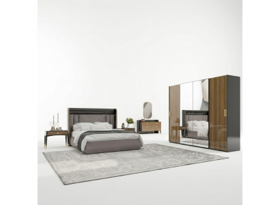 Luxusset 6-tlg duebelt Bett Schlofzëmmer Kommode mat Spigel 2x Nuetsdëscher