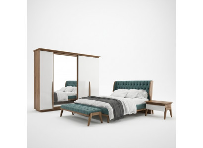 Komplett Schlofkummer Bett 2x Nuetsdëscher Modern Kleederschaf Bänk Nei