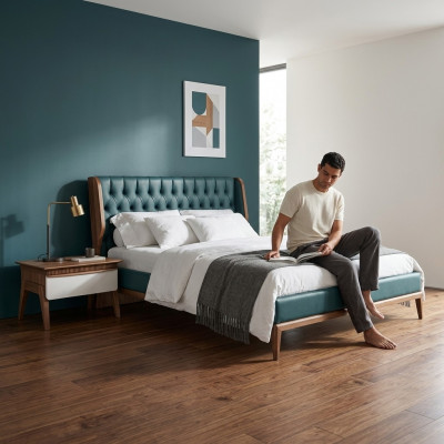 Schlofzëmmer Set 3 Deeler Luxus Duebelbett 2x Säitendëscher Modern Miwwelen